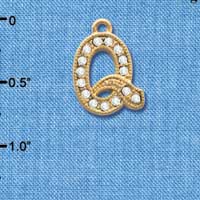 C3852 tlf - Swarovski Crystal - Q - Beaded Border - Gold Charm