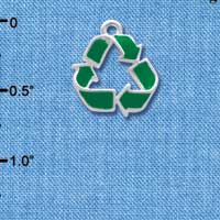 C3871 tlf - Green Enamel Recycle Symbol - Silver Charm 