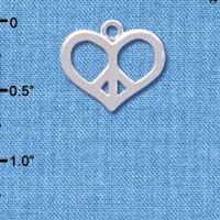 C3881 tlf - Silver Heart Peace Sign - Silver Charm 