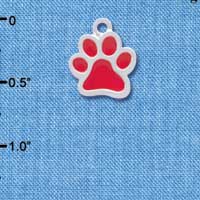 C3889 tlf - Medium Translucent Red Paw - 2 Sided - Silver Charm 