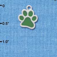 C3891 tlf - Medium Translucent Green Paw - 2 Sided - Silver Charm 