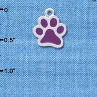 C3892 tlf - Medium Translucent Purple Paw - 2 Sided - Silver Charm 