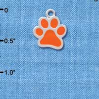 C3893 tlf - Medium Translucent Orange Paw - 2 Sided - Silver Charm 