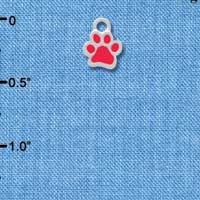 C3895 tlf - Mini Translucent Red Paw - 2 Sided - Silver Charm 