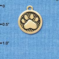 C3903 tlf - Paw in Circle - 2 Sided - Gold Charm 