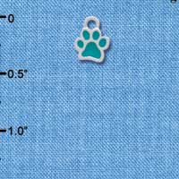 C3908 tlf - Mini Translucent Teal Paw - 2 Sided - Silver Charm 