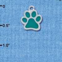 C3913 tlf - Medium Translucent Teal Paw - 2 Sided - Silver Charm 