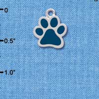 C3914 tlf - Medium Translucent Navy Paw - 2 Sided - Silver Charm 