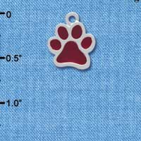 C3916 tlf - Medium Translucent Maroon Paw - 2 Sided - Silver Charm 