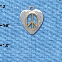 C3917 tlf - Gold Peace Sign inside Silver Heart - 2 Sided - Silver Charm 