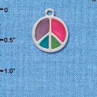 C3928 tlf - Multicolored Silver Peace Sign - Im. Rhodium Charm 