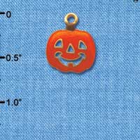 C3929 tlf - Translucent Orange Jack O'Lantern Pumpkin - Gold Charm