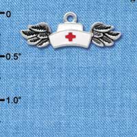 C3942 tlf - Enamel Nurse Hat with Wings - Silver Charm