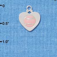 C3951 tlf - Pink Softball in Silver Heart - Silver Charm