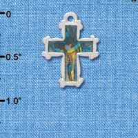 C3971 tlf - Abalone Shell 2-D Cross - Silver Charm