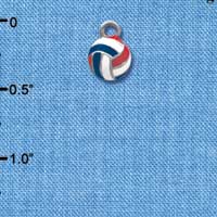 C4024 tlf - Red, White & Blue Volleyball - 2-D - Im. Rhodium Charm