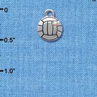 C4025 tlf - 2-D Small Silver Volleyball with AB Swarovski Crystal - Im. Rhodium Charm