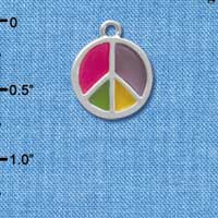 C4029 tlf - Bright Translucent Multicolored Peace Sign - Silver Charm