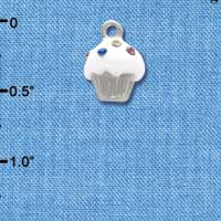 C4031 tlf - Small White Cupcake with Multicolored Swarovski Crystal Sprinkles - Silver Charm