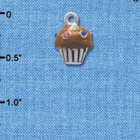 C4032 tlf - Small Chocolate Cupcake with Multicolored Swarovski Crystal Sprinkles - Silver Charm