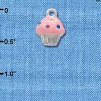 C4033 tlf - Small Pink Cupcake with Multicolored Swarovski Crystal Sprinkles - Silver Charm