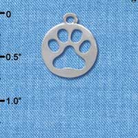 C4034 tlf - Circle with Cut Out Paw - Im. Rhodium Plated Charm