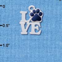 C4051 tlf - Silver Love with Navy Blue Paw - Silver Charm