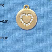 C4057 tlf - Disc with Swarovski Crystal Heart - Gold Charm