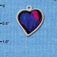 C4069* tlf - Blue, Purple, Pink Resin Heart in Floral Heart Frame - Silver Plated Charm