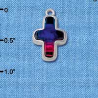 C4073* tlf - Blue, Purple, Pink Resin Thin Cross in Floral Thin Cross Frame - Silver Plated Charm