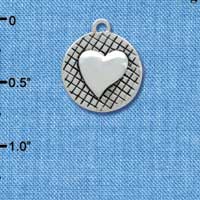 C4083+ tlf - Heart on Hatched Disc - Silver Plated Charm