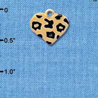C4092+ tlf - Tan Cheetah Print Heart - Gold Plated Charm