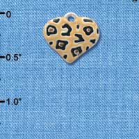 C4094+ tlf - Tan Cheetah Print Heart - Silver Plated Charm