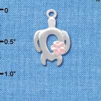 C4097 tlf - Open Sea Turtle with Pearl Pink Plumeria Flower - Silver Plated Charm