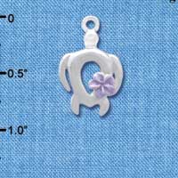 C4098 tlf - Open Sea Turtle with Pearl Purple Plumeria Flower - Silver Plated Charm