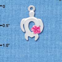 C4100 tlf - Open Sea Turtle with Hot Pink Plumeria Flower - Silver Plated Charm