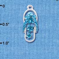 C4105 tlf - Pearl Blue Open Plumeria Flower Flip Flop - Silver Plated Charm