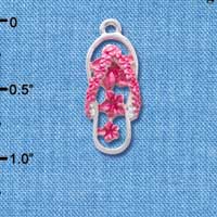 C4106 tlf - Hot Pink Open Plumeria Flower Flip Flop - Silver Plated Charm