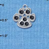 C4137 tlf - Large Black Swarovski Crystal Paw - Silver Plated Charm