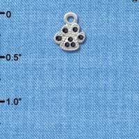 C4138 tlf - Mini Black Swarovski Crystal Paw - Silver Plated Charm