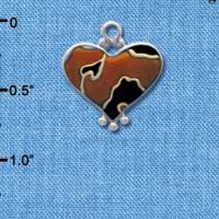 C4148+ tlf - Two Tone Enamel Cheetah Print Heart - 2 Sided - Im. Rhodium & Gold Plated Charm
