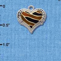 C4150+ tlf - Two Tone Enamel Tiger Print Heart - 2 Sided - Im. Rhodium & Gold Plated Charm