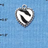 C4151+ tlf - Enamel Zebra Print Heart - 2 Sided - Im. Rhodium Plated Charm