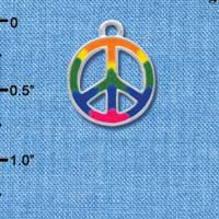 C4188 tlf - Large Rainbow Colored Peace Sign - Silver Plated Charm