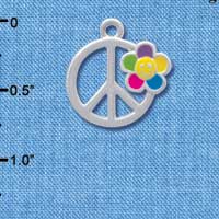 C4189 tlf - Large Multicolored Daisy on Peace Sign - Silver Plated Charm