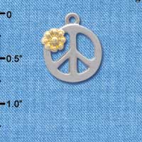 C4190 tlf - Large Silver Peace Sign with Gold Daisy and Swarovski Crystal - Im. Rhodium & Gold Plated Charm