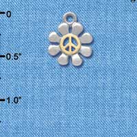 C4192 tlf - Small Silver Daisy with Gold Peace Sign - Im. Rhodium & Gold Plated Charm