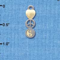 C4194 tlf - Heart - Peace - Yin Yang - Im. Rhodium & Gold Plated Charm