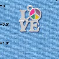 C4212 tlf - Love with Translucent Multicolored Peace Sign - Silver Plated Charm