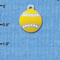 C4694 tlf - Optic Yellow Softball with Clear Swarovski Crystal Stitching - Silver Plated Charm